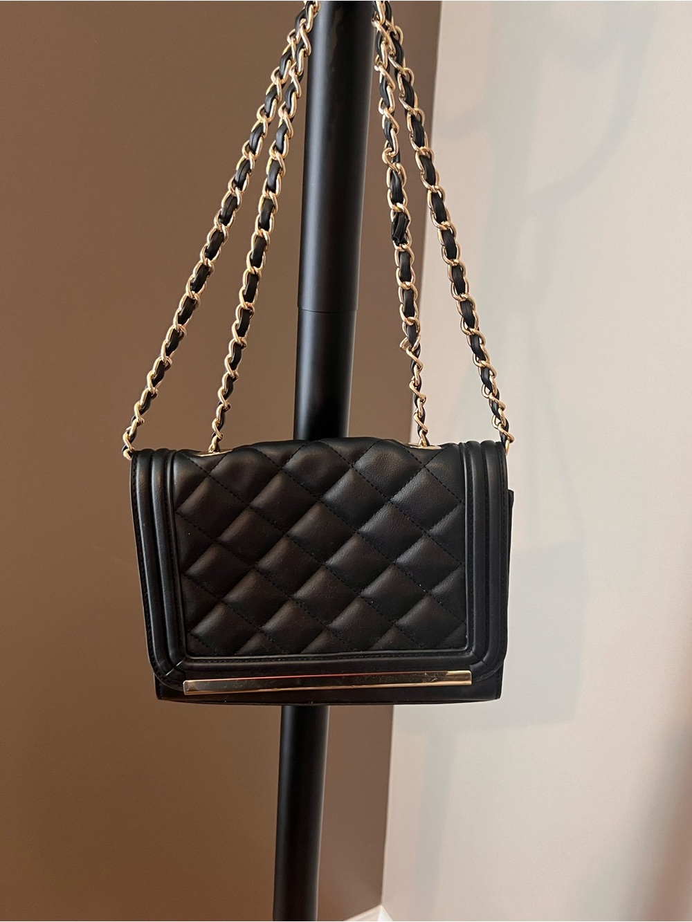 Aldo Black Quilted Shoulder Bag with Gold Chain